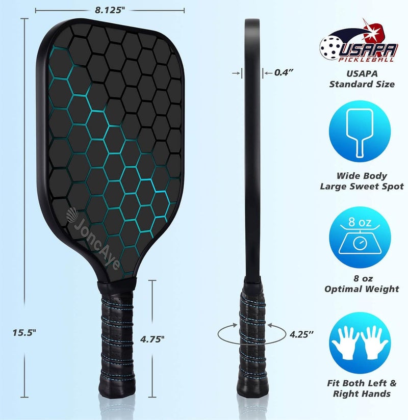 JoncAye Pickleball-Paddles-Set of 4 or 2 Rackets by , USAPA Approved Pickle-Ball Equipment with Balls, Bag, Accessories, Fiberglass Graphite Pickleball Racquet Set for Men, Women - Image 5